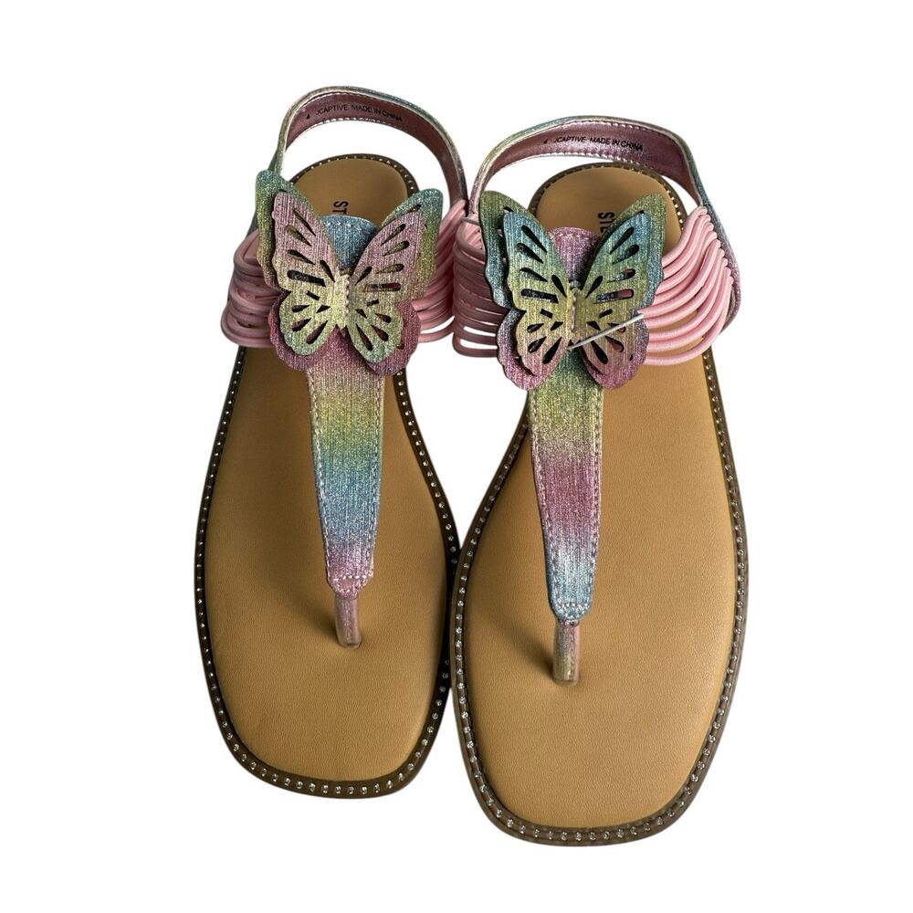 Steve Madden Big Kids Girls Size 4 Captive Butterfly Rainbow Glitter Sandal NWOB